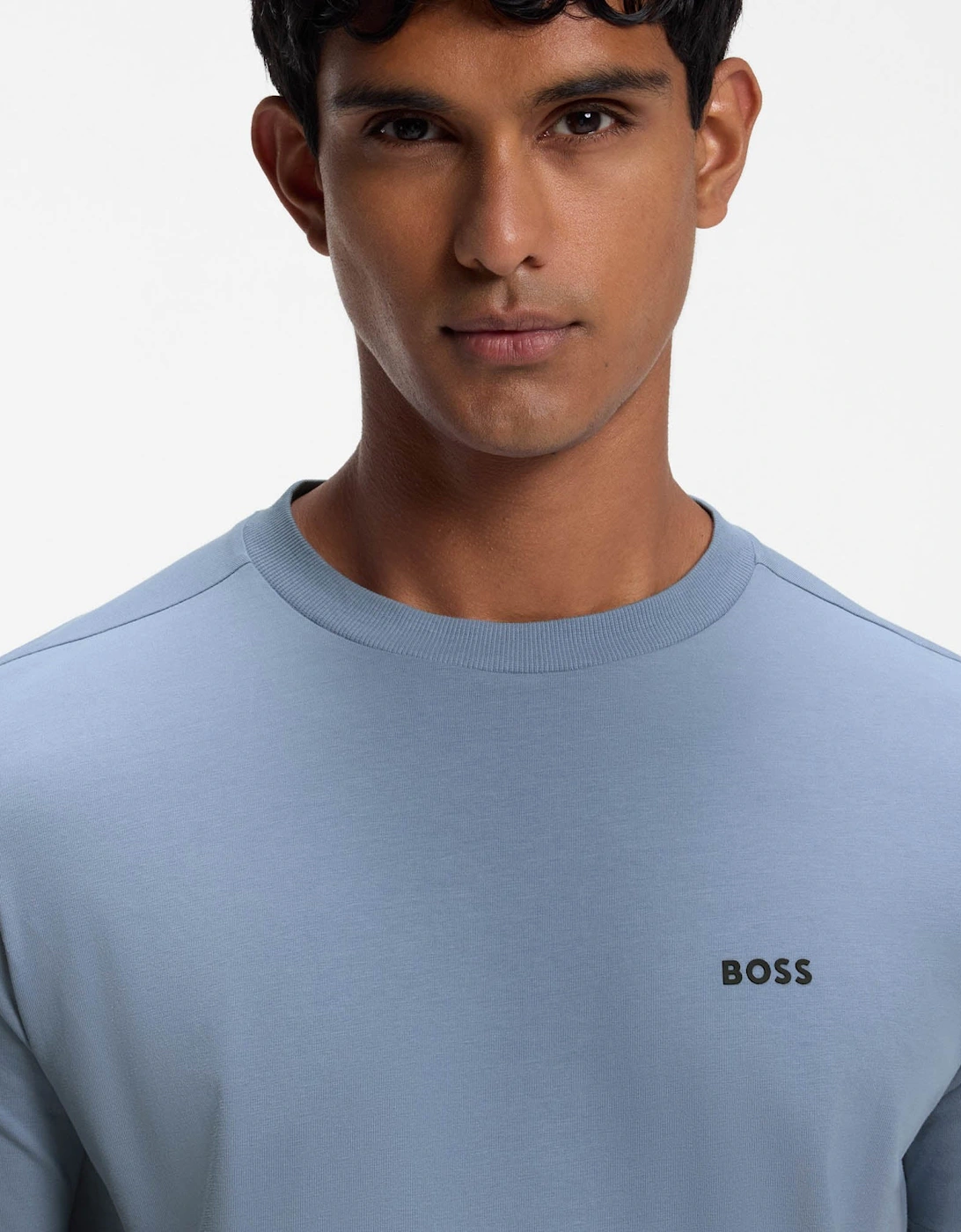 BOSS Green Tee Mens Stretch Cotton T-Shirt with Contrast Logo - Open Blue 491