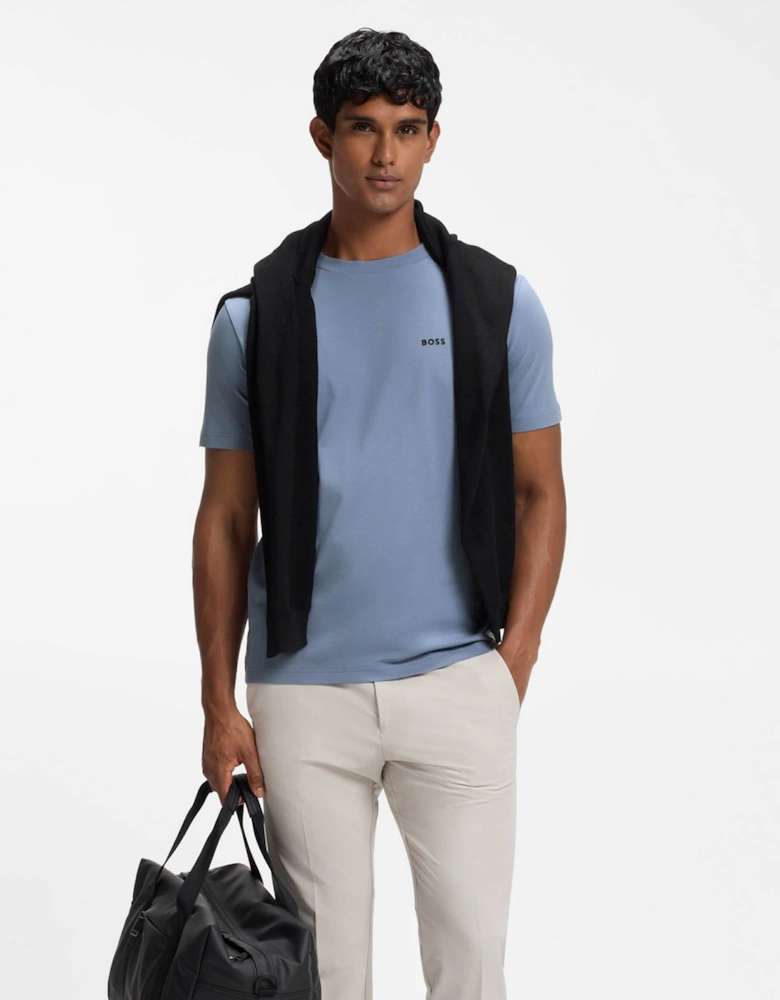 BOSS Green Tee Mens Stretch Cotton T-Shirt with Contrast Logo - Open Blue 491