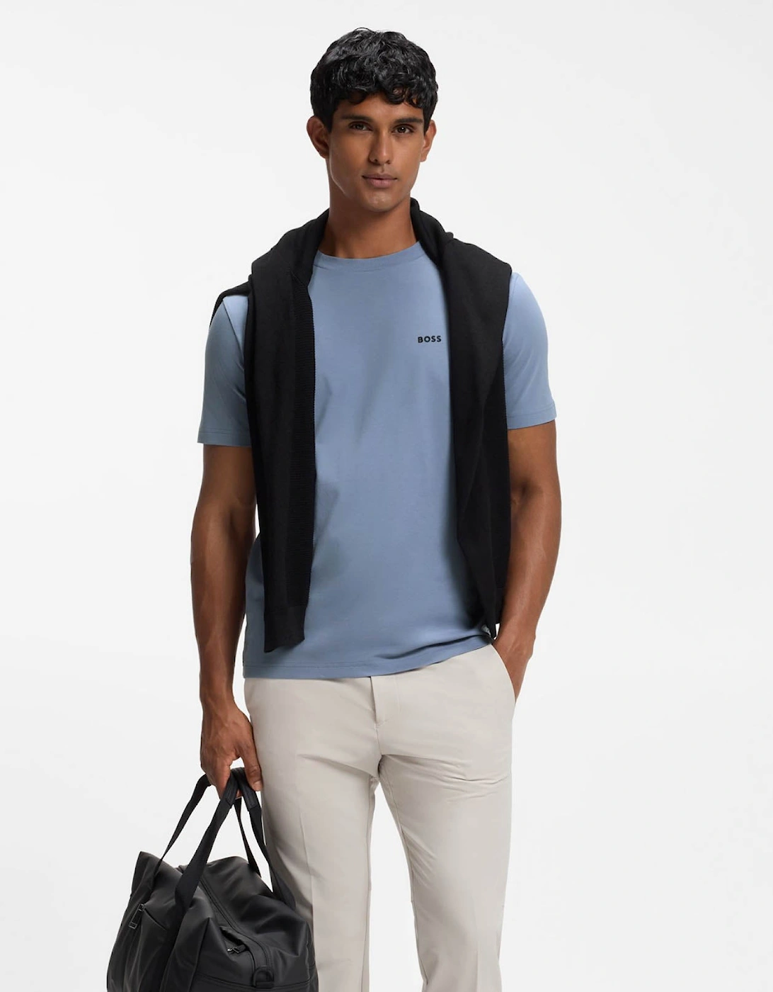 BOSS Green Tee Mens Stretch Cotton T-Shirt with Contrast Logo - Open Blue 491