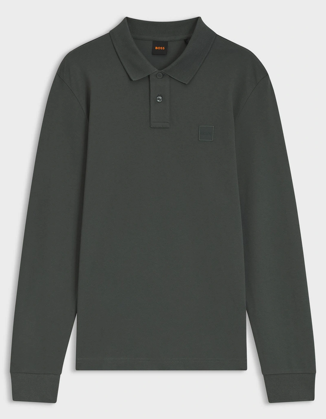 Boss Men's BOSS Orange Passerby Mens Long Sleeve Stretch-Cotton Polo Shirt with Logo Patch - Open Green 377 - Black