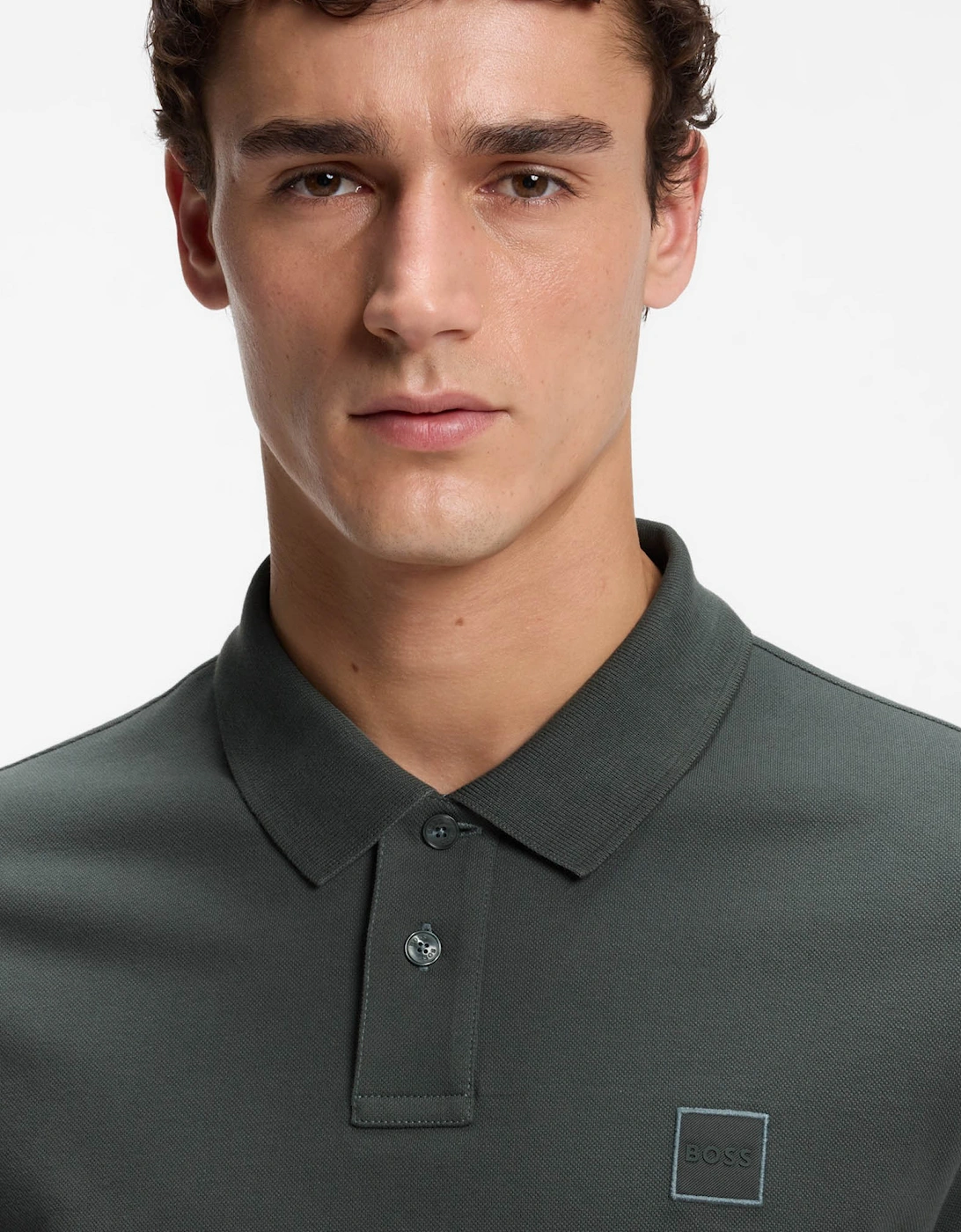 BOSS Orange Passenger Mens Stretch-Cotton Slim-Fit Polo Shirt with Logo Patch - Open Green 377