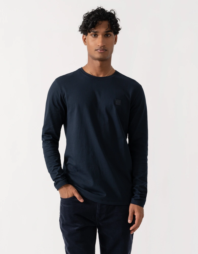 BOSS Orange Tacks Mens Long Sleeve T-Shirt with logo Patch - Dark Blue 404