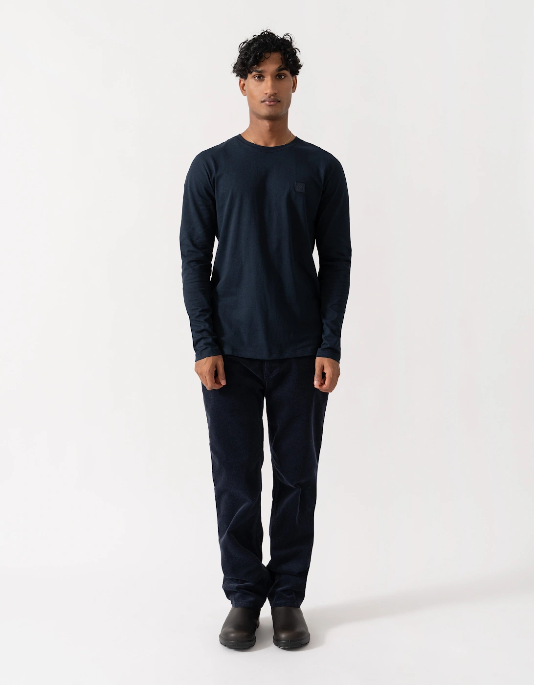 BOSS Orange Tacks Mens Long Sleeve T-Shirt with logo Patch - Dark Blue 404