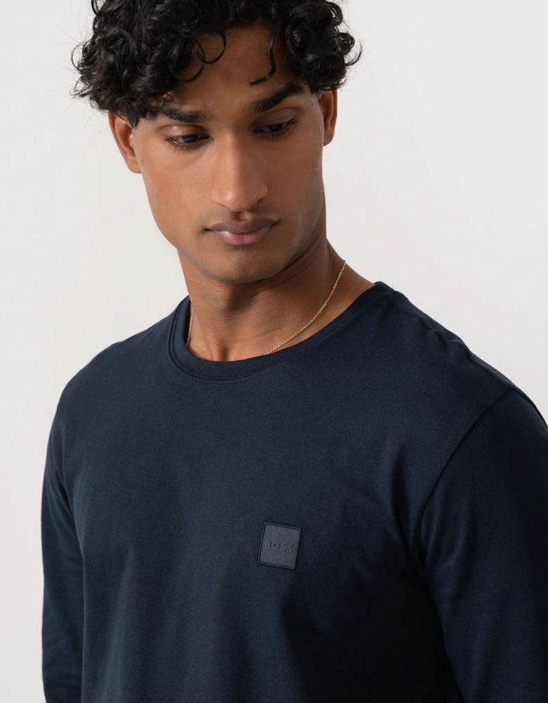 BOSS Orange Tacks Mens Long Sleeve T-Shirt with logo Patch - Dark Blue 404