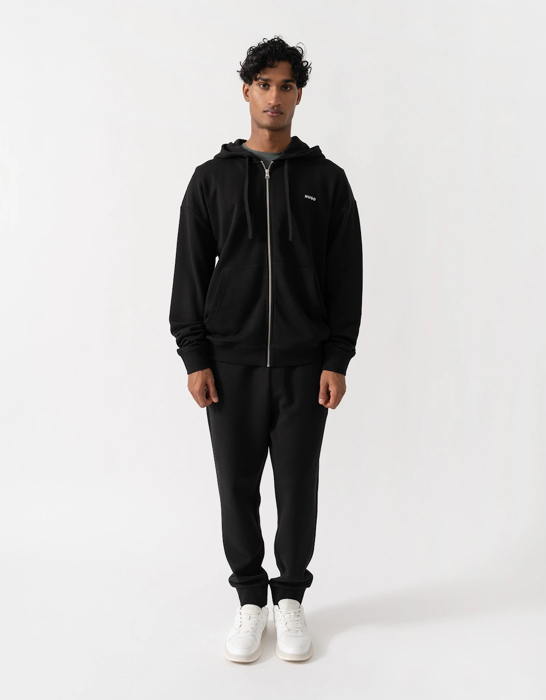 HUGO Dapozip Mens Cotton-terry zip-up hoodie with logo print - Black 001