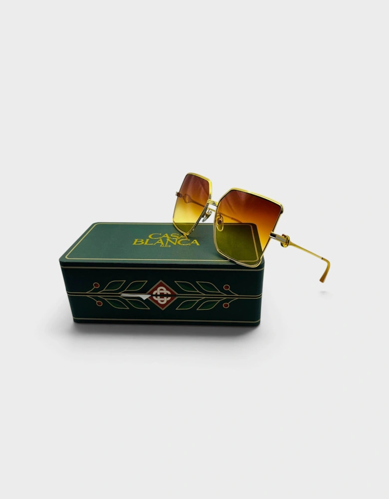 Stainless Steel Square Sunglasses Gold Silver Orange Sunset Gradient