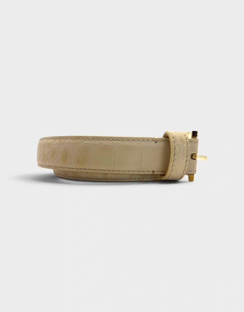 Double Medusa Belt Embossed Croc Belt Beige
