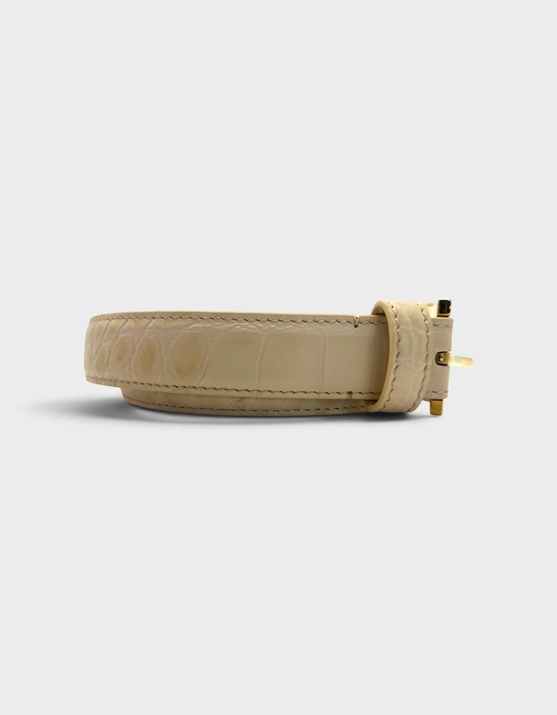 Double Medusa Belt Embossed Croc Belt Beige