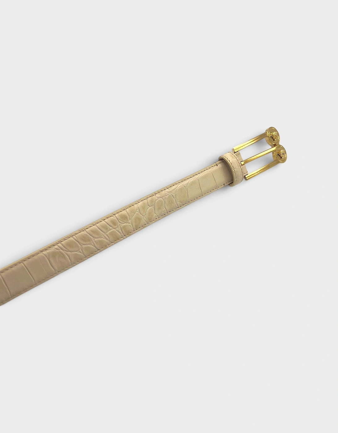 Double Medusa Belt Embossed Croc Belt Beige