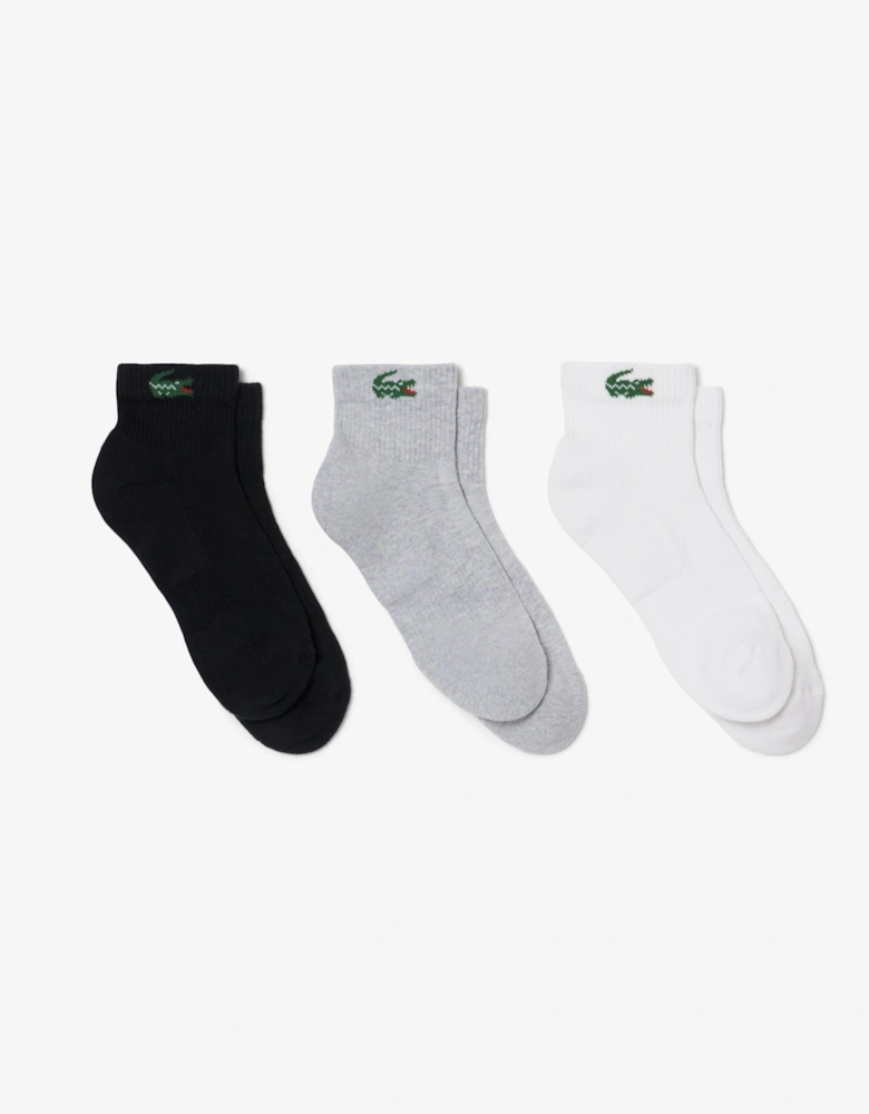 Lacoste 3-Pack Mid-Length Mens Sport Socks - White/Silver Chine/Black L78