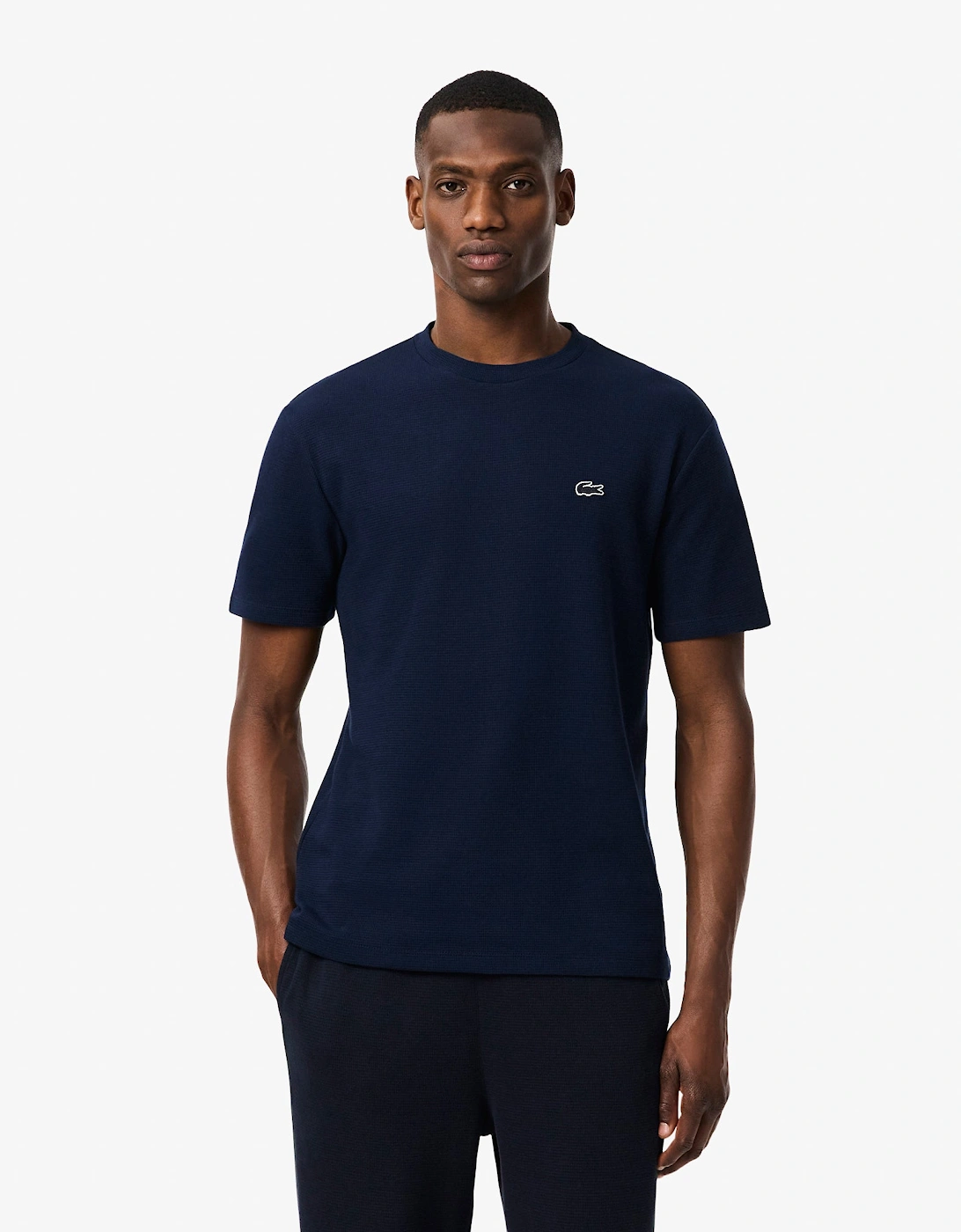 Lacoste Waffled Cotton Mens Loungewear T-Shirt - Navy Blue 166