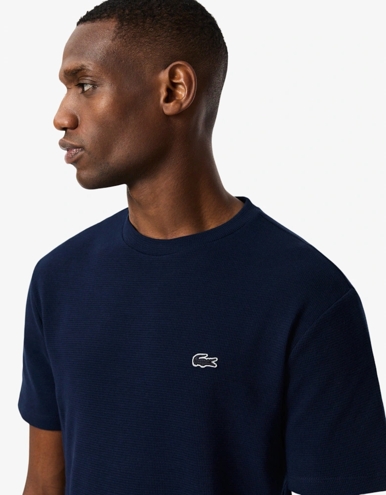 Lacoste Waffled Cotton Mens Loungewear T-Shirt - Navy Blue 166