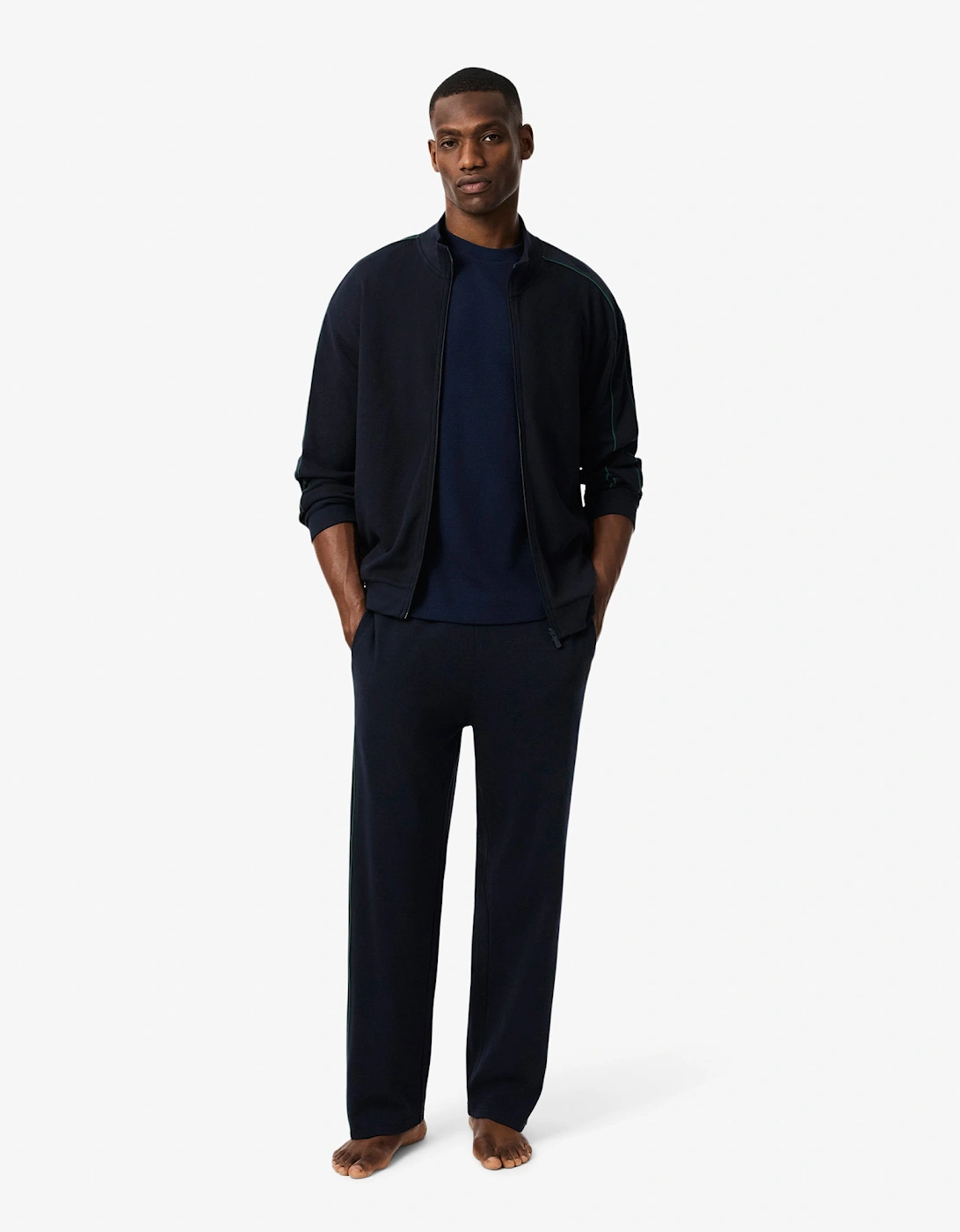Lacoste Waffled Cotton Mens Loungewear T-Shirt - Navy Blue 166