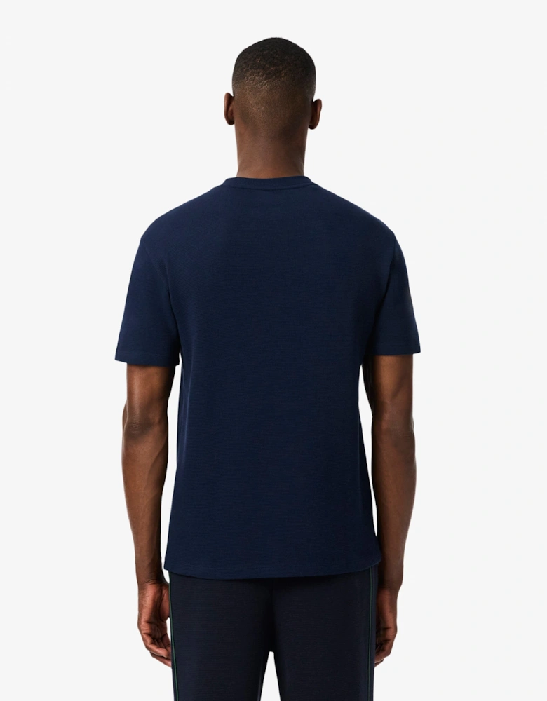 Lacoste Waffled Cotton Mens Loungewear T-Shirt - Navy Blue 166