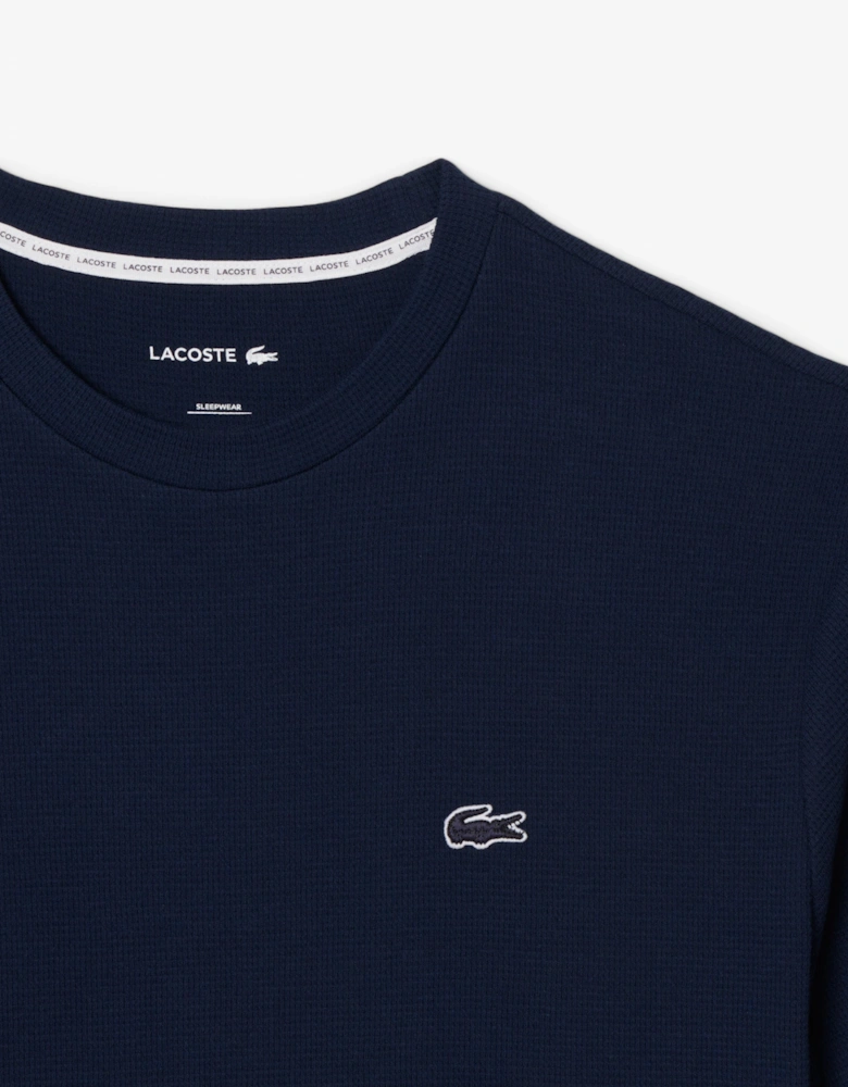 Lacoste Waffled Cotton Mens Loungewear T-Shirt - Navy Blue 166