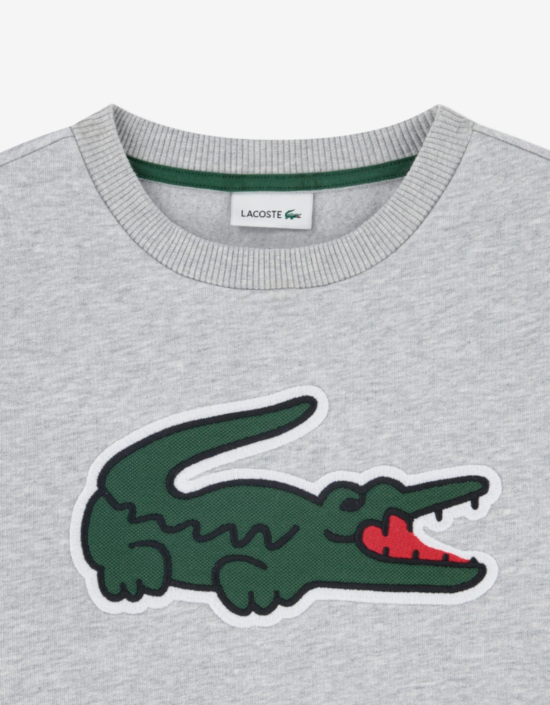 Lacoste Boys Pique Applique Fleece Crew Sweatshirt in Grey