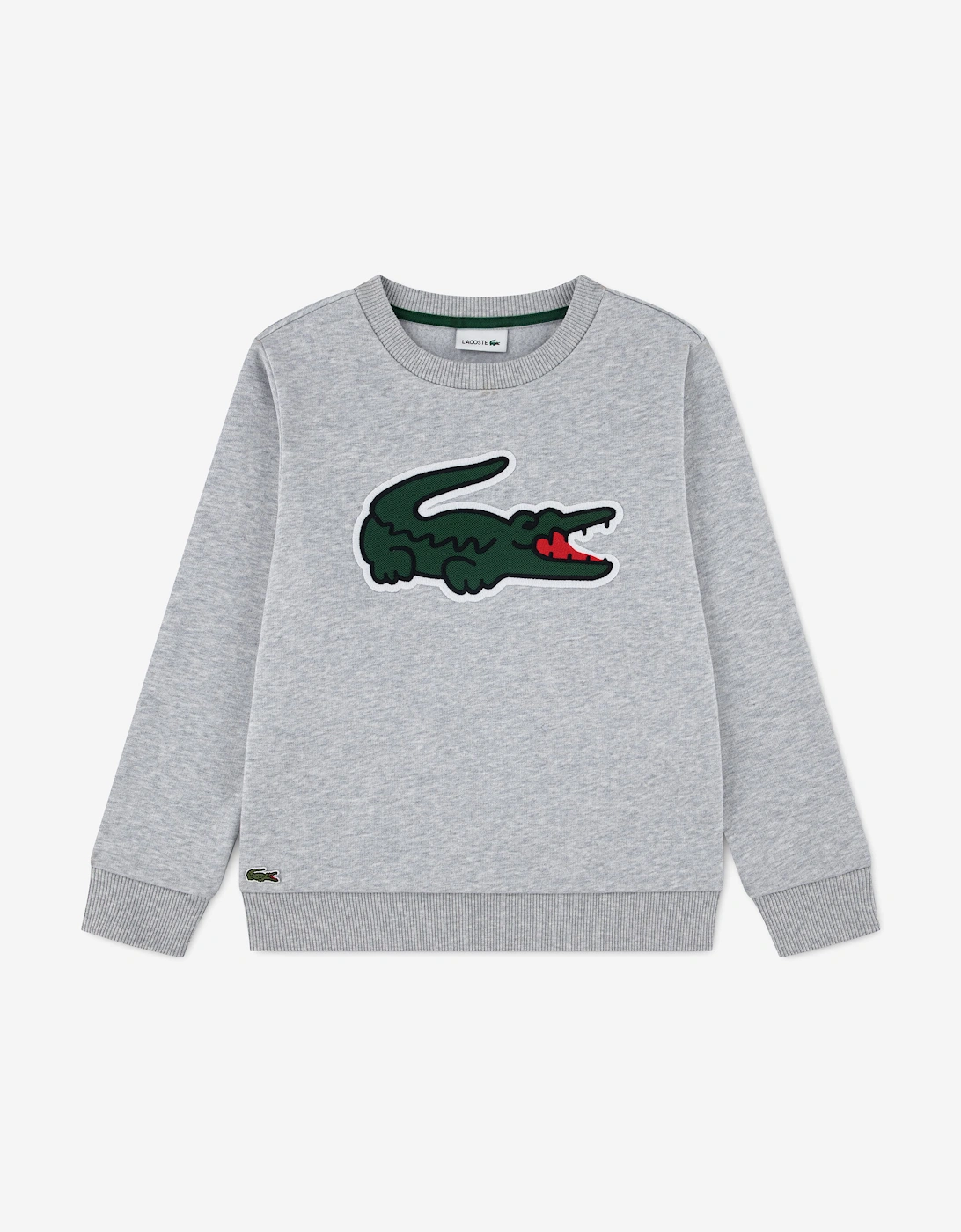 Lacoste Boys Pique Applique Fleece Crew Sweatshirt in Grey