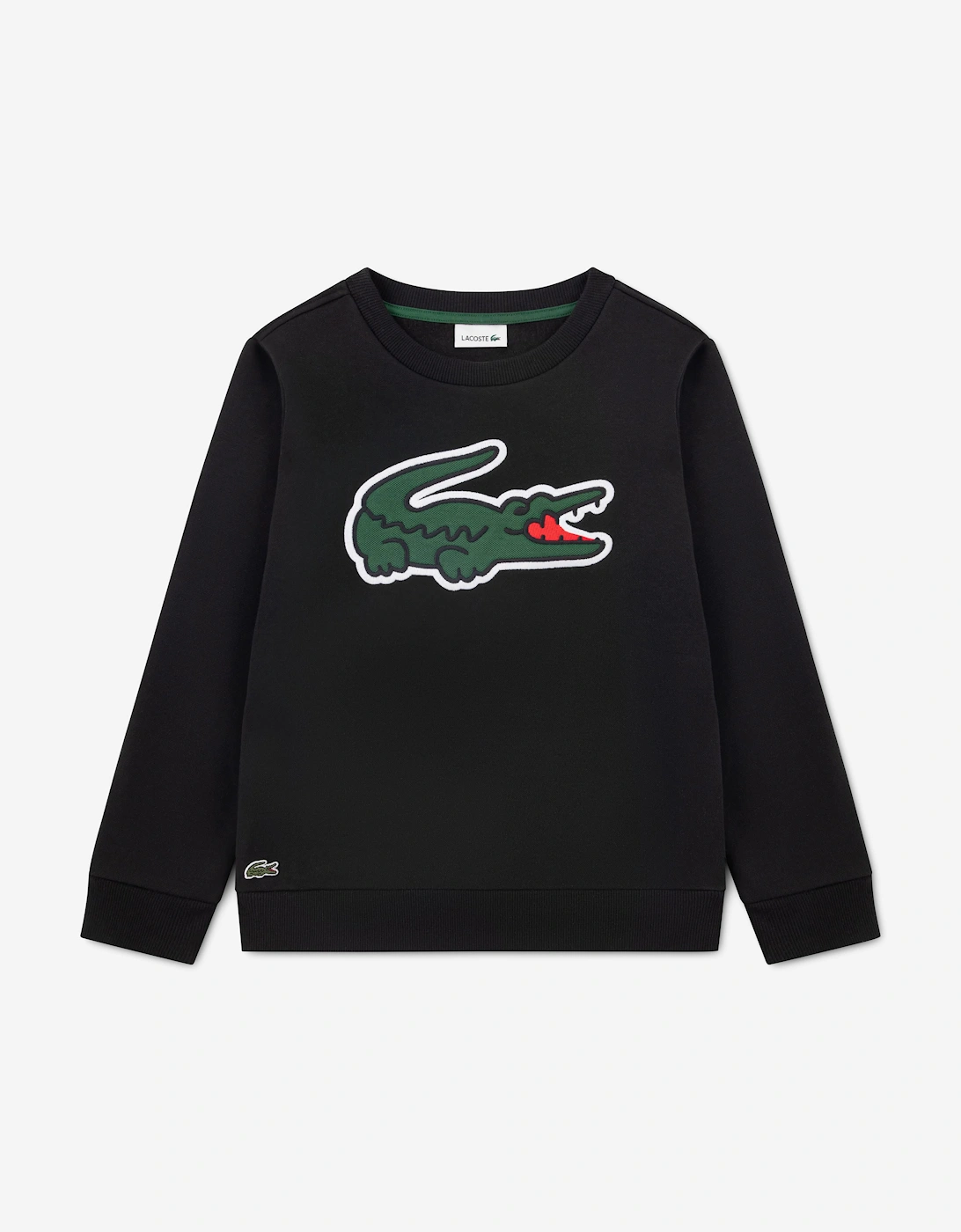 Lacoste Boys Pique Applique Fleece Crew Sweatshirt in Black