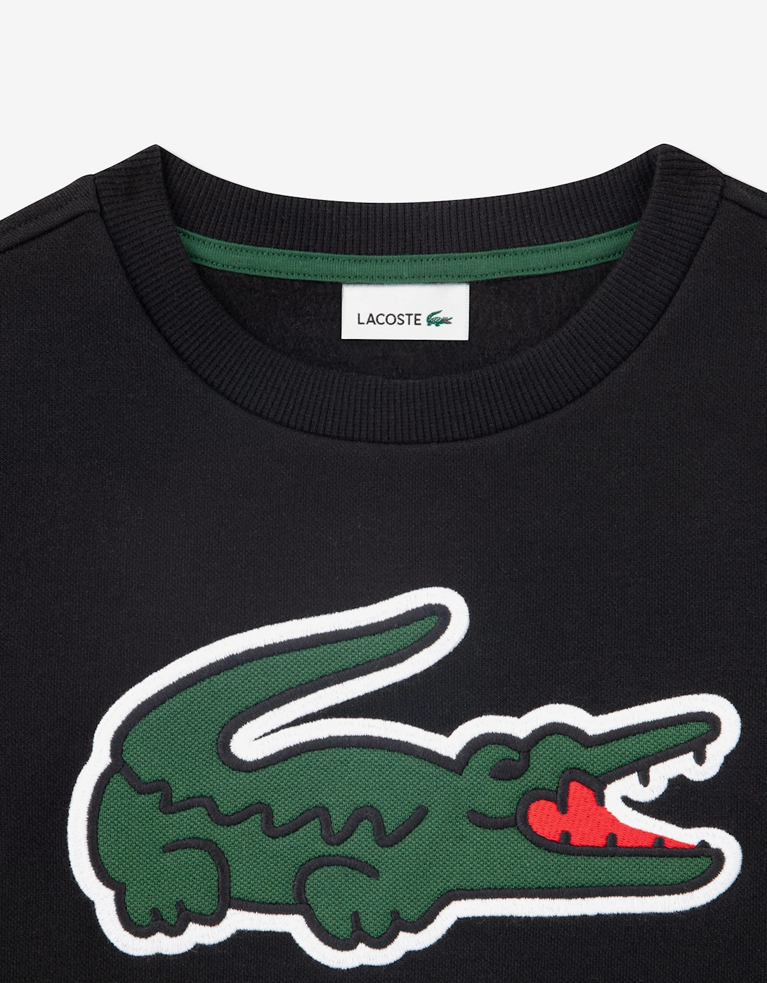 Lacoste Boys Pique Applique Fleece Crew Sweatshirt in Black