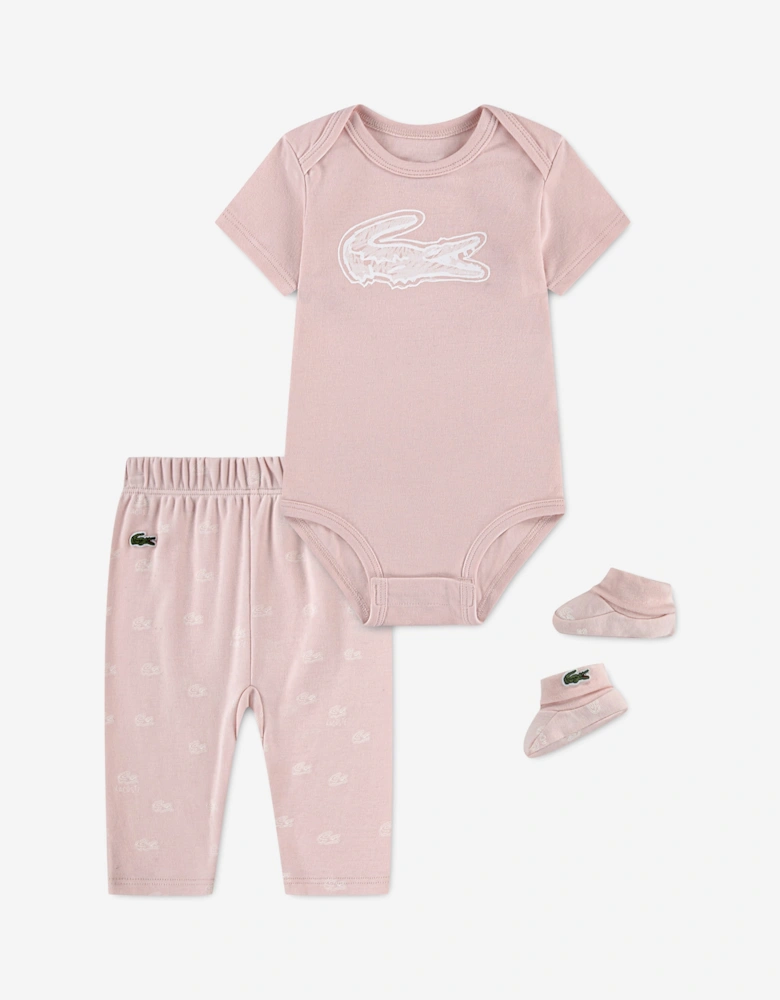 Lacoste Baby Girls 3 Piece Graphic Bodysuit Gift Set in Pink