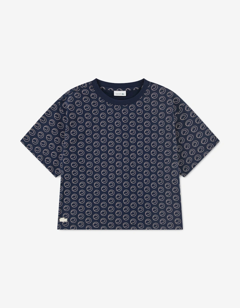 Lacoste Girls Oversized AOP T-Shirt in Navy