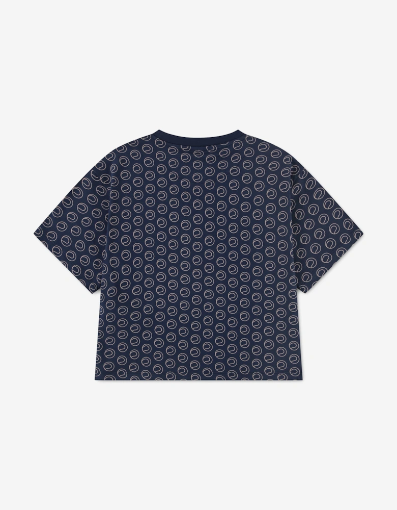Lacoste Girls Oversized AOP T-Shirt in Navy