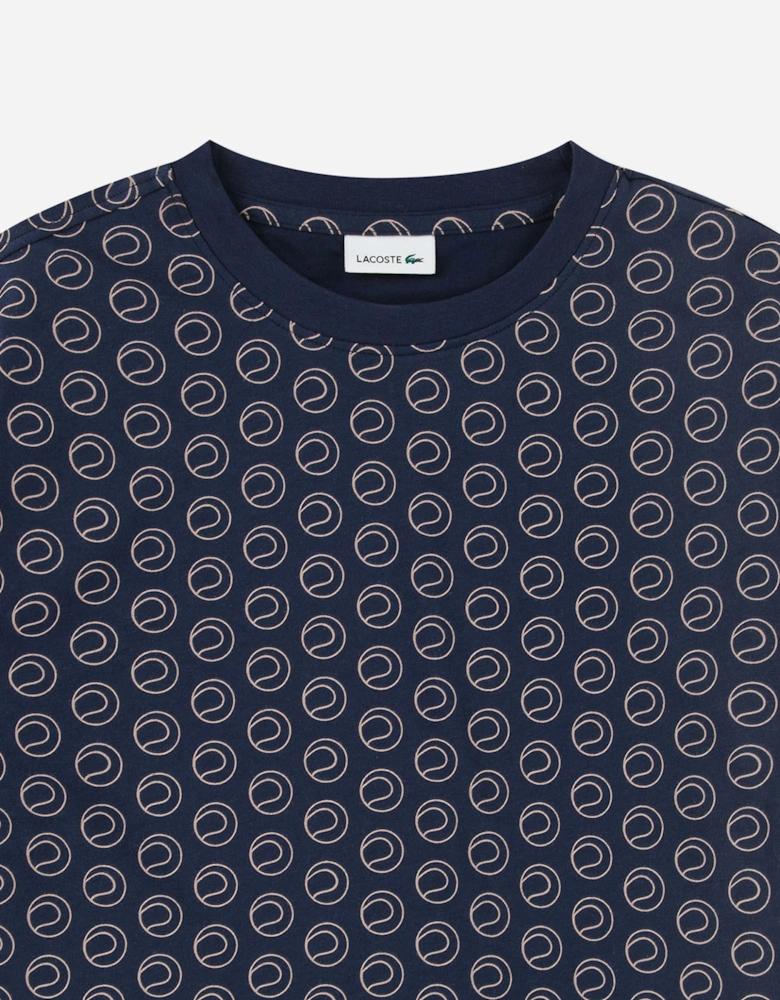 Lacoste Girls Oversized AOP T-Shirt in Navy