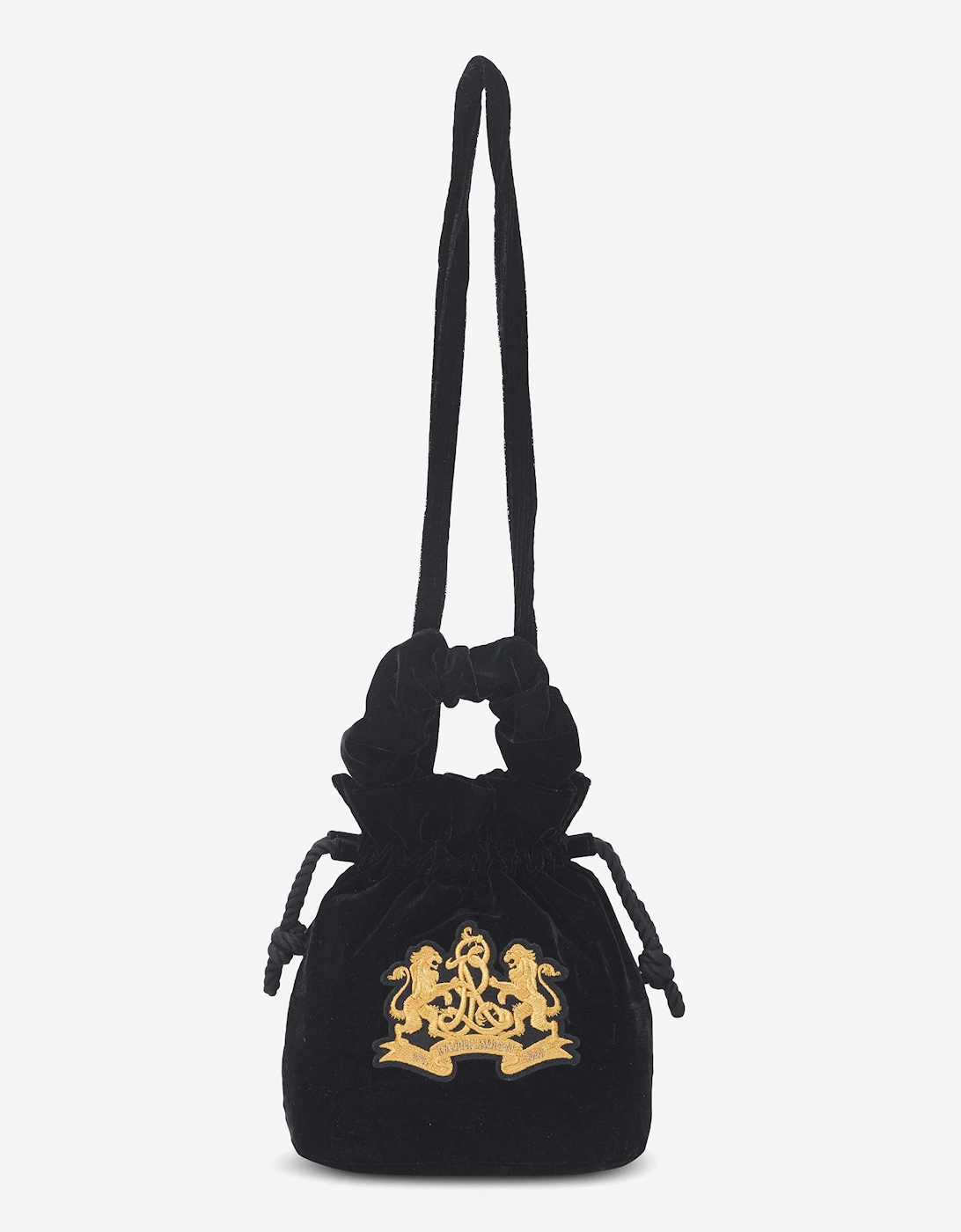 Ralph Lauren Girls Velvet Embroidered Logo Handbag in Black (20cm)
