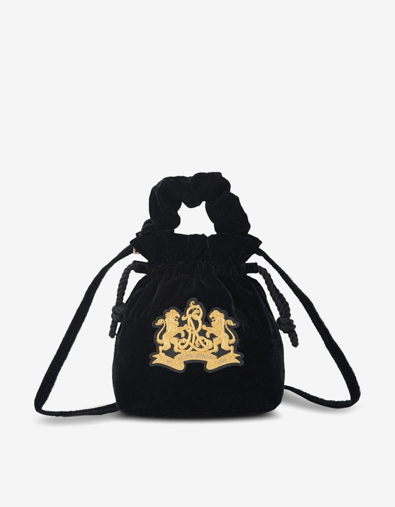 Ralph Lauren Girls Velvet Embroidered Logo Handbag in Black (20cm)