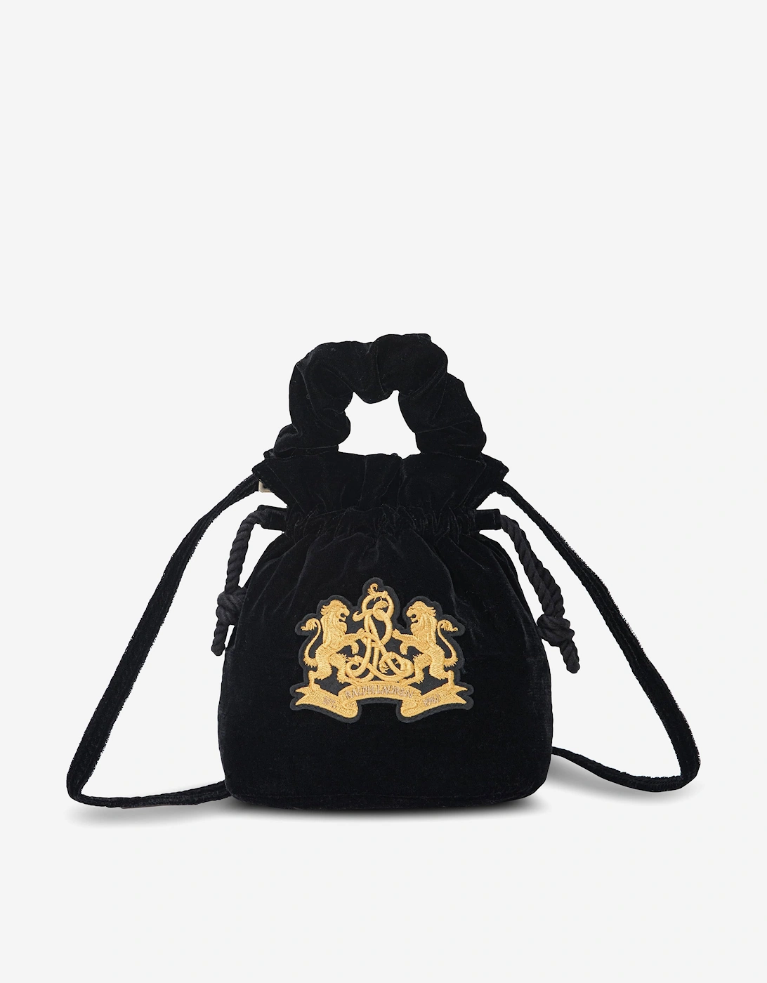 Ralph Lauren Girls Velvet Embroidered Logo Handbag in Black (20cm)