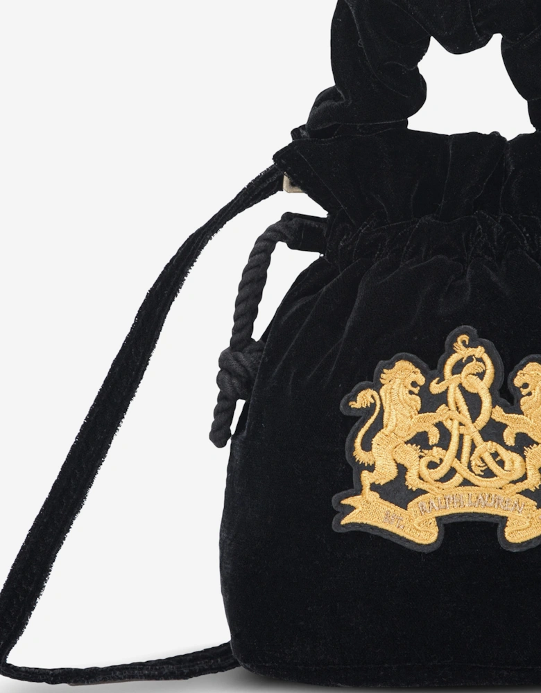 Ralph Lauren Girls Velvet Embroidered Logo Handbag in Black (20cm)