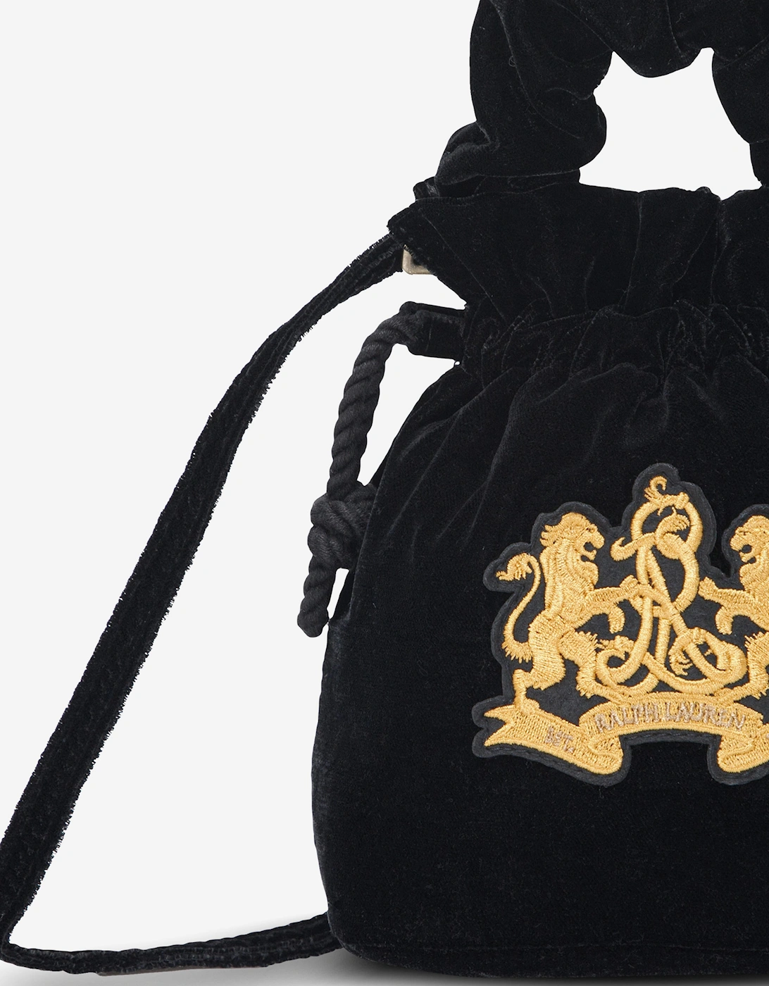 Ralph Lauren Girls Velvet Embroidered Logo Handbag in Black (20cm)
