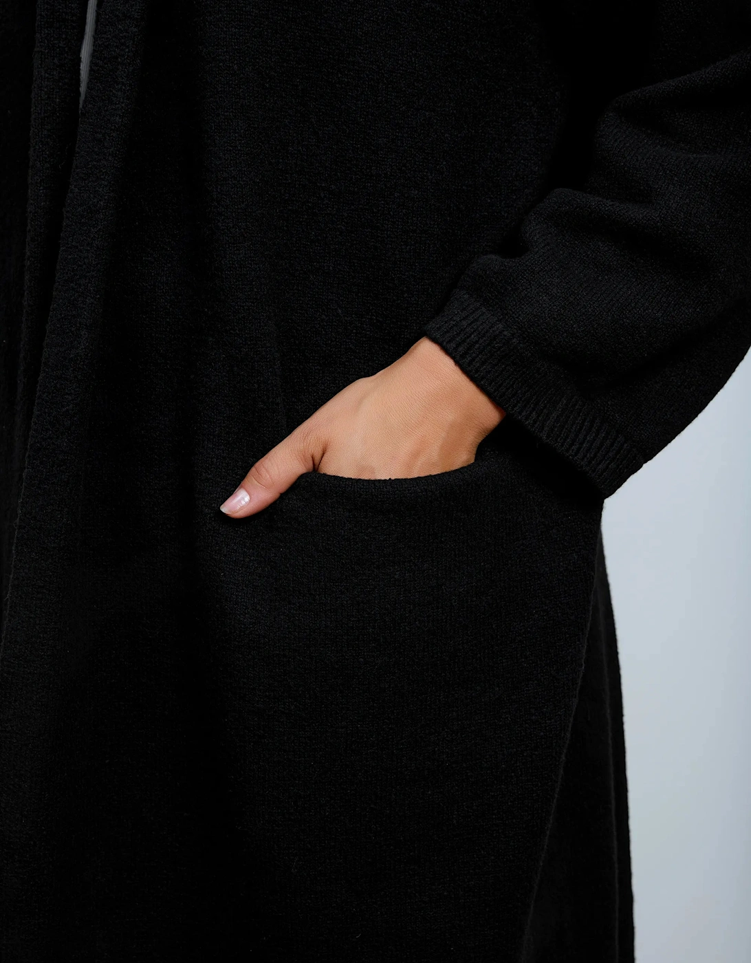 Black Coatigan With Patch Pockets