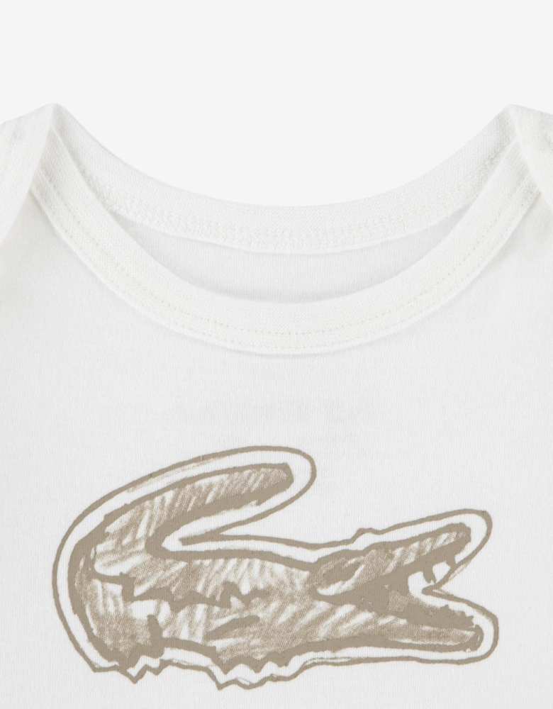 Lacoste Baby 3 Piece Graphic Bodysuit Gift Set in Ivory