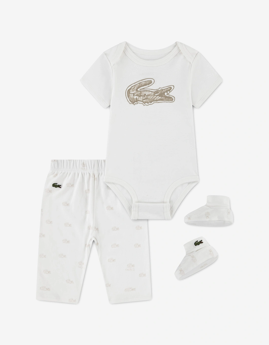 Lacoste Baby 3 Piece Graphic Bodysuit Gift Set in Ivory