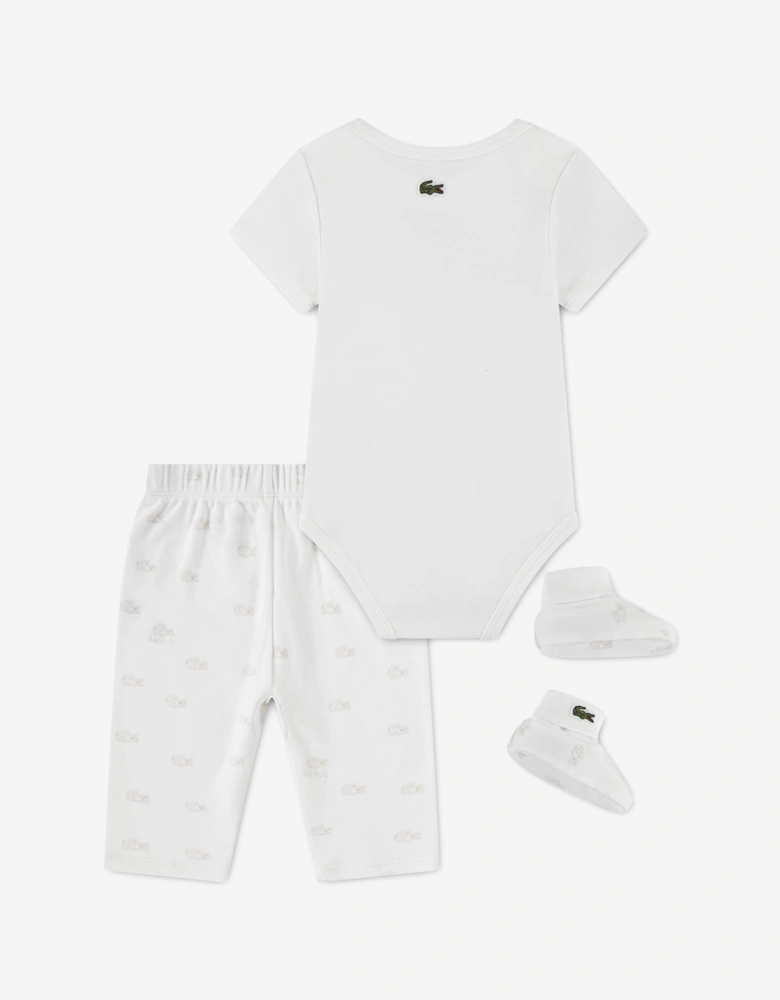 Lacoste Baby 3 Piece Graphic Bodysuit Gift Set in Ivory