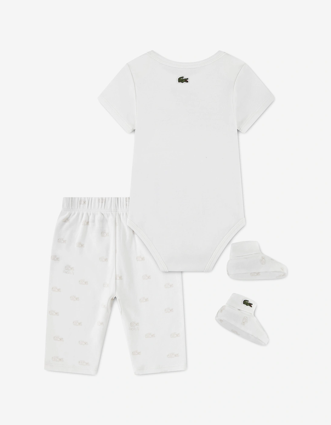 Lacoste Baby 3 Piece Graphic Bodysuit Gift Set in Ivory