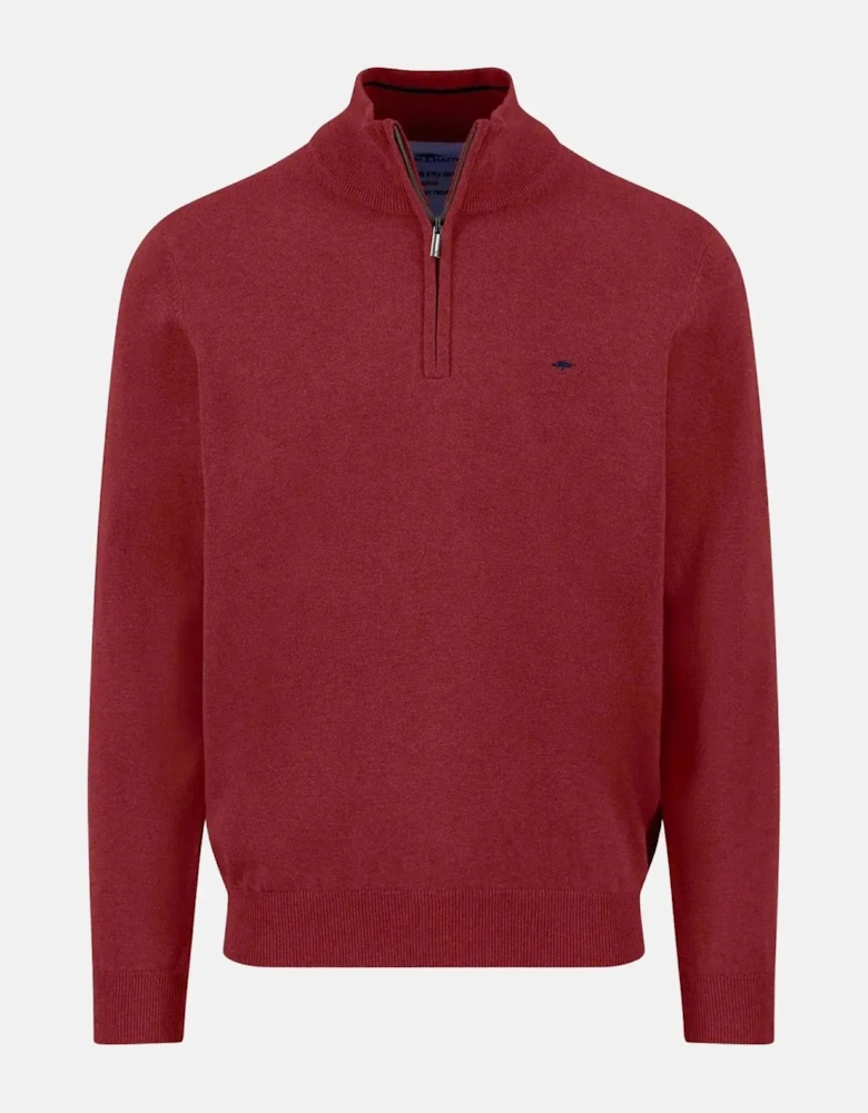 Fine Knit Cotton 1/4 Zip Garnet Red