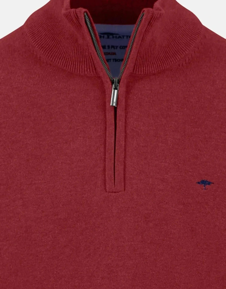 Fine Knit Cotton 1/4 Zip Garnet Red