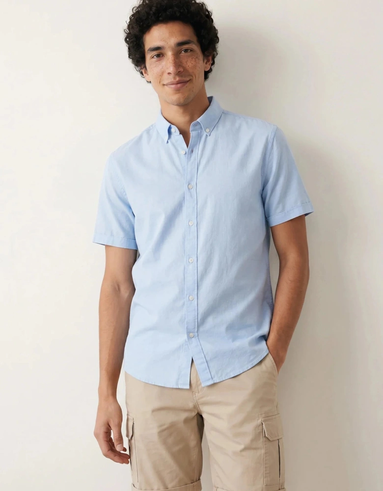 Solid Slub Button Down Short Sleeved Shirt New Breeze