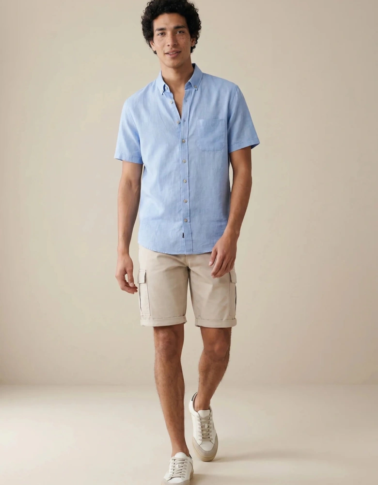 Solid Slub Button Down Short Sleeved Shirt New Breeze