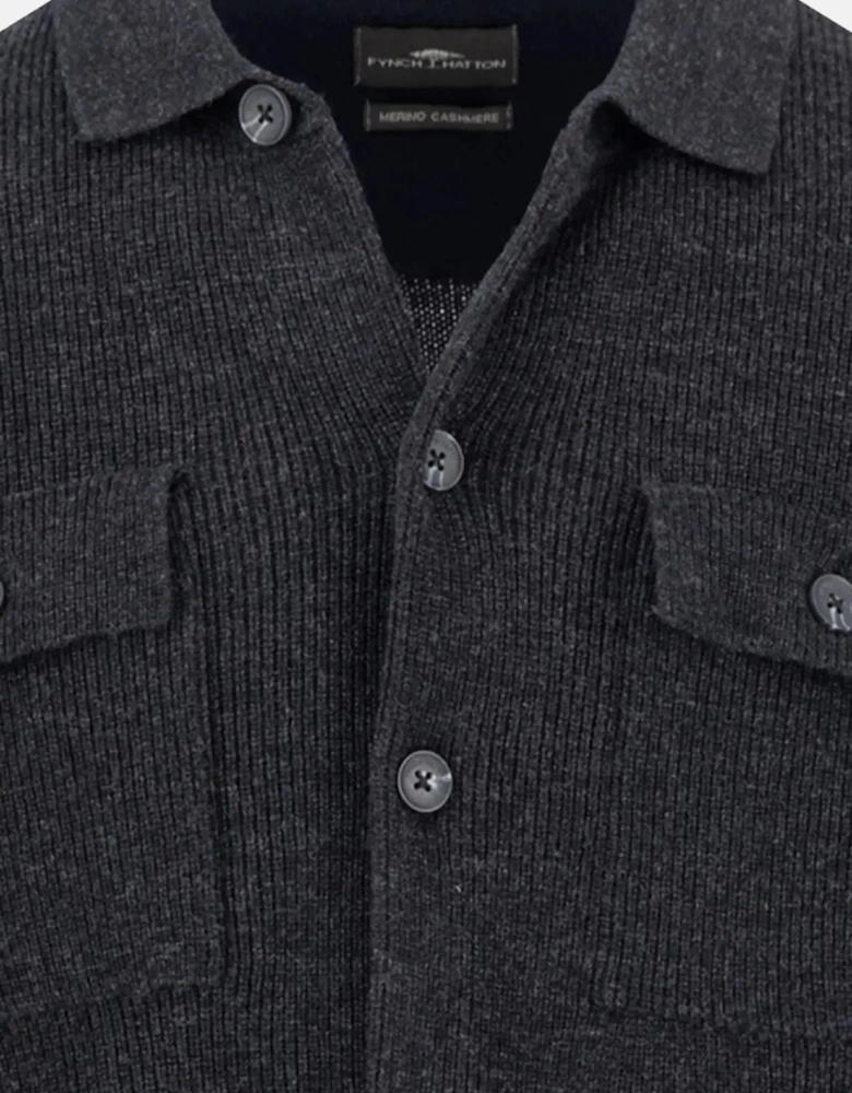 Merino Wool Cashmere Buttoned Cardigan Charcoal