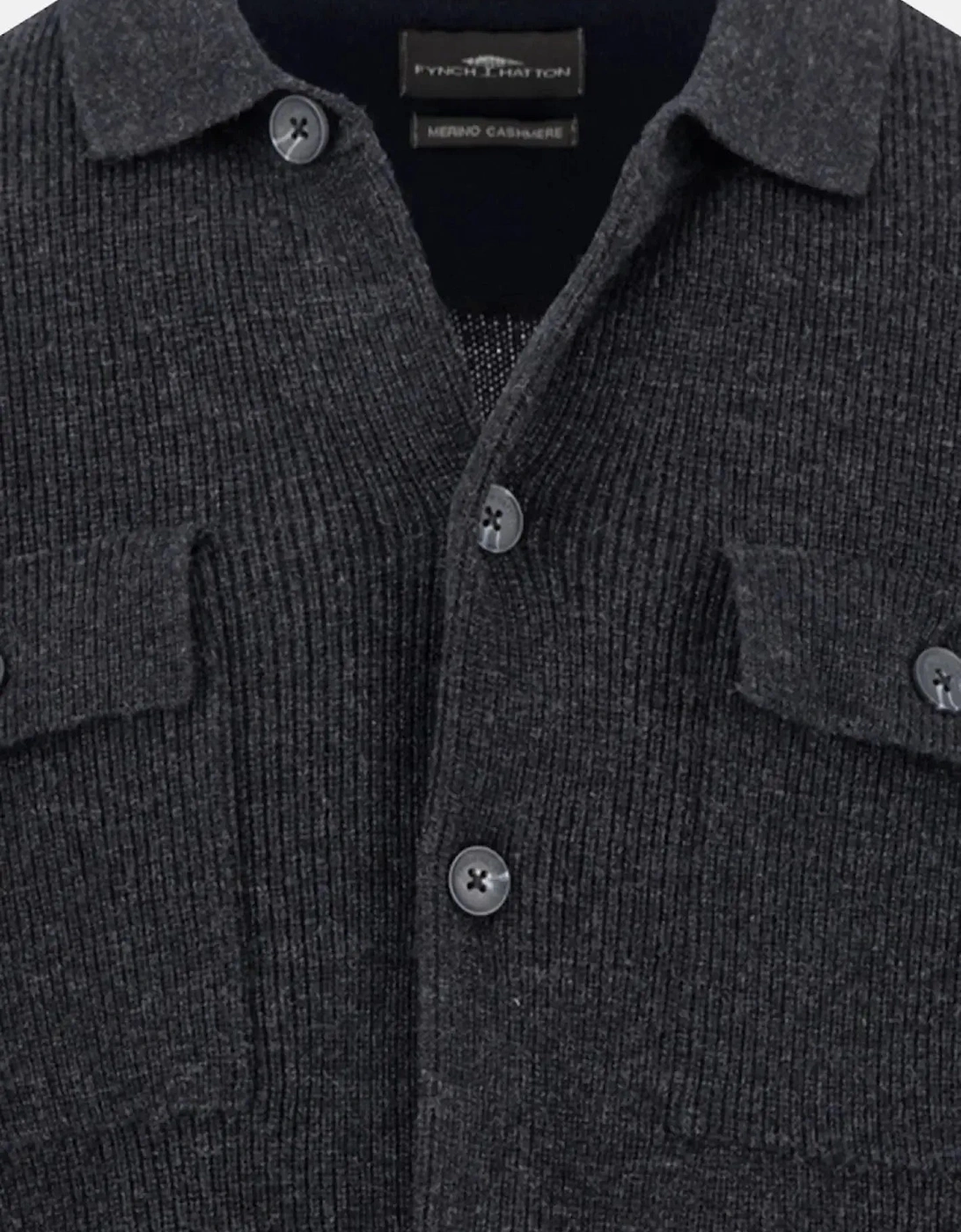 Merino Wool Cashmere Buttoned Cardigan Charcoal