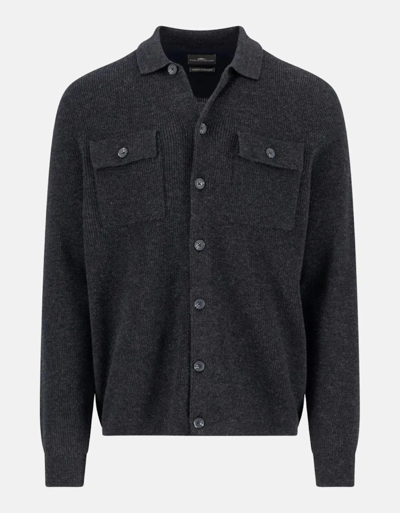 Merino Wool Cashmere Buttoned Cardigan Charcoal