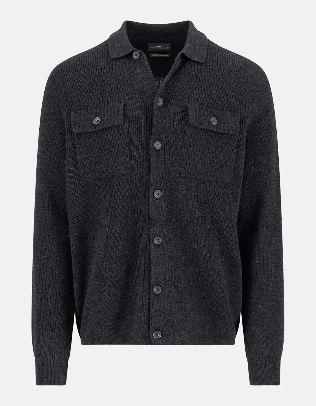Merino Wool Cashmere Buttoned Cardigan Charcoal
