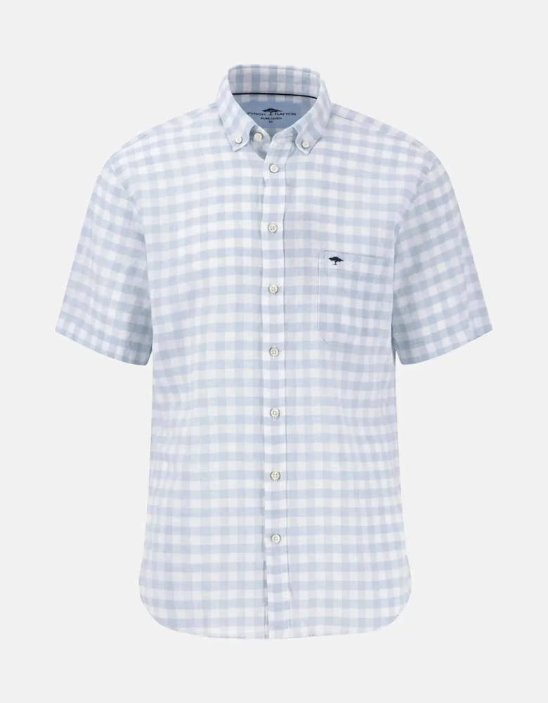 Check Linen Button Down Short Sleeved Shirt Summer Breeze