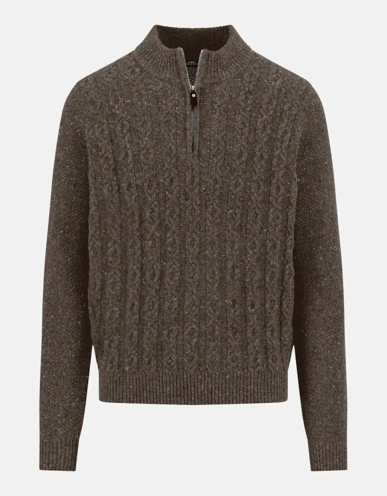 Donegal Wool 1/4 Zip Cable Knit Dark Chocolate