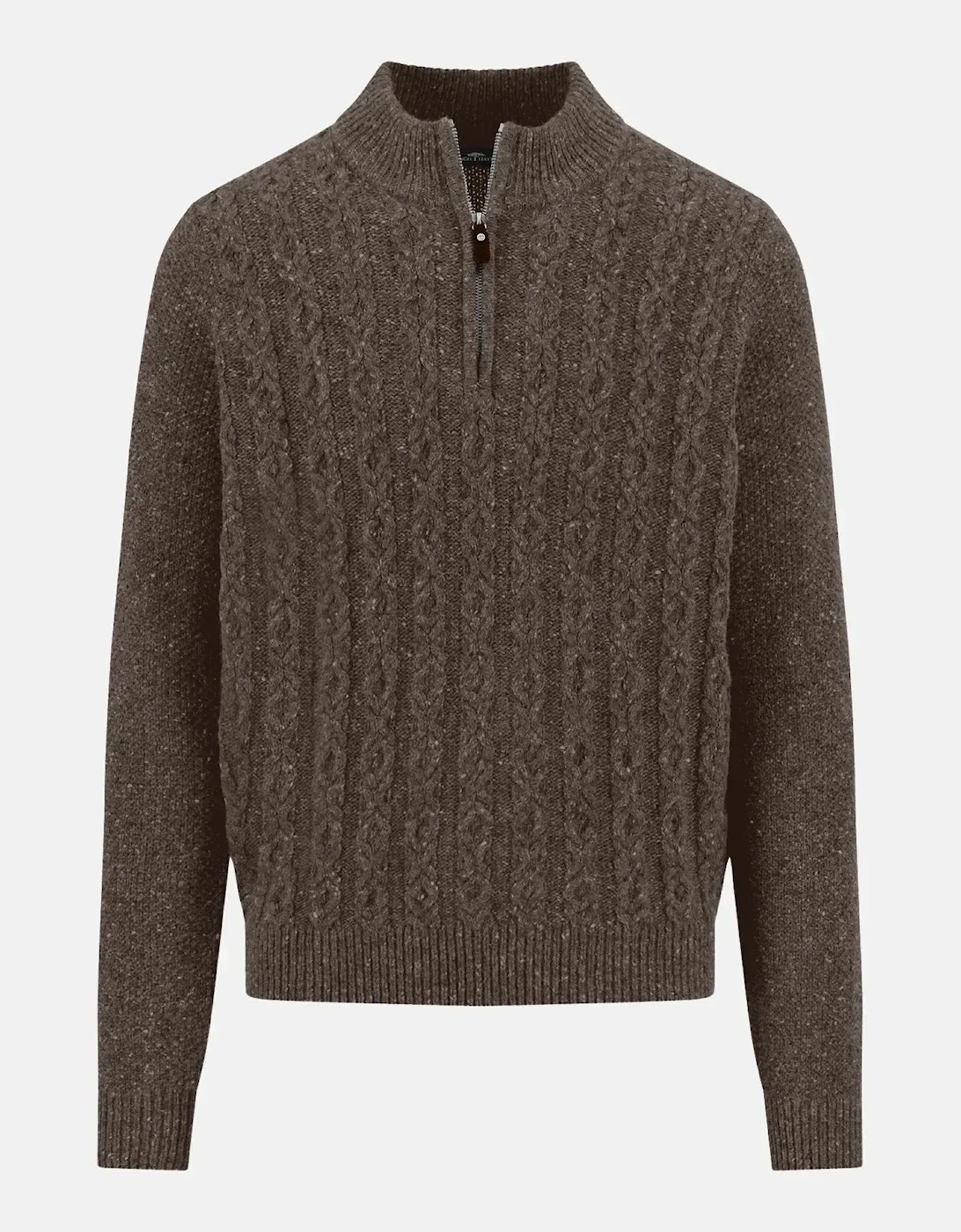 Donegal Wool 1/4 Zip Cable Knit Dark Chocolate