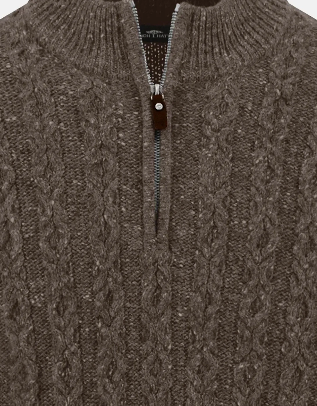 Donegal Wool 1/4 Zip Cable Knit Dark Chocolate