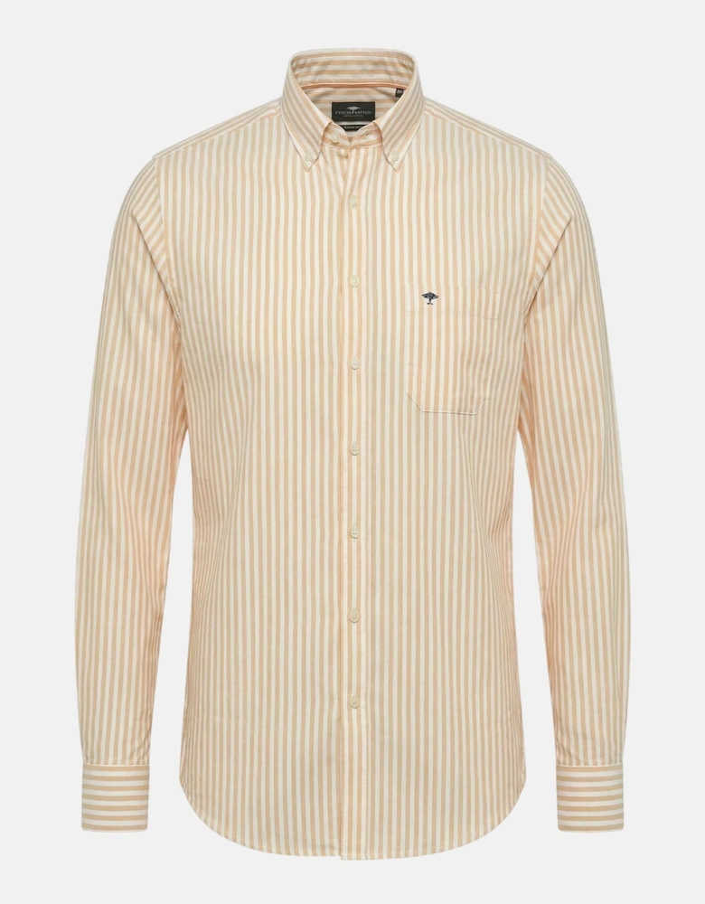 Cotton Oxford Stripe Button Down Shirt Tangerine